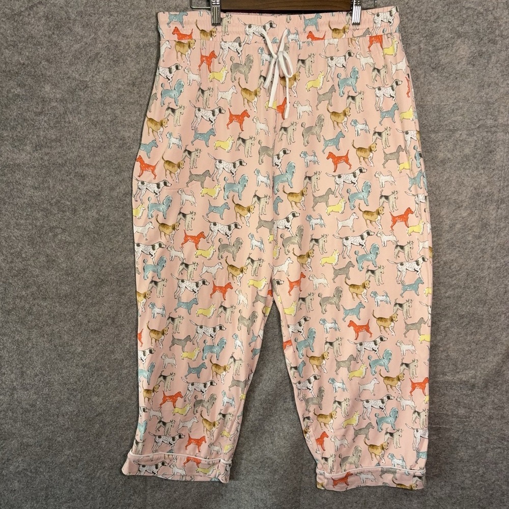 Beauty Sleep Social Pajama Pants Womens‎ XL Pink Crop Dogs Lounge Stretch Soft